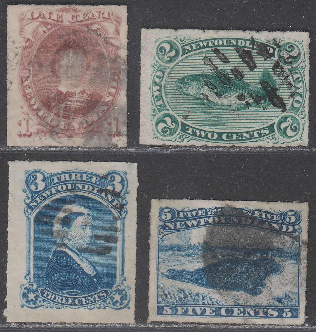 Newfoundland 1876-79 QV Rouletted 1c, 2c, 3c, 5c Used SG40-43 cat £120