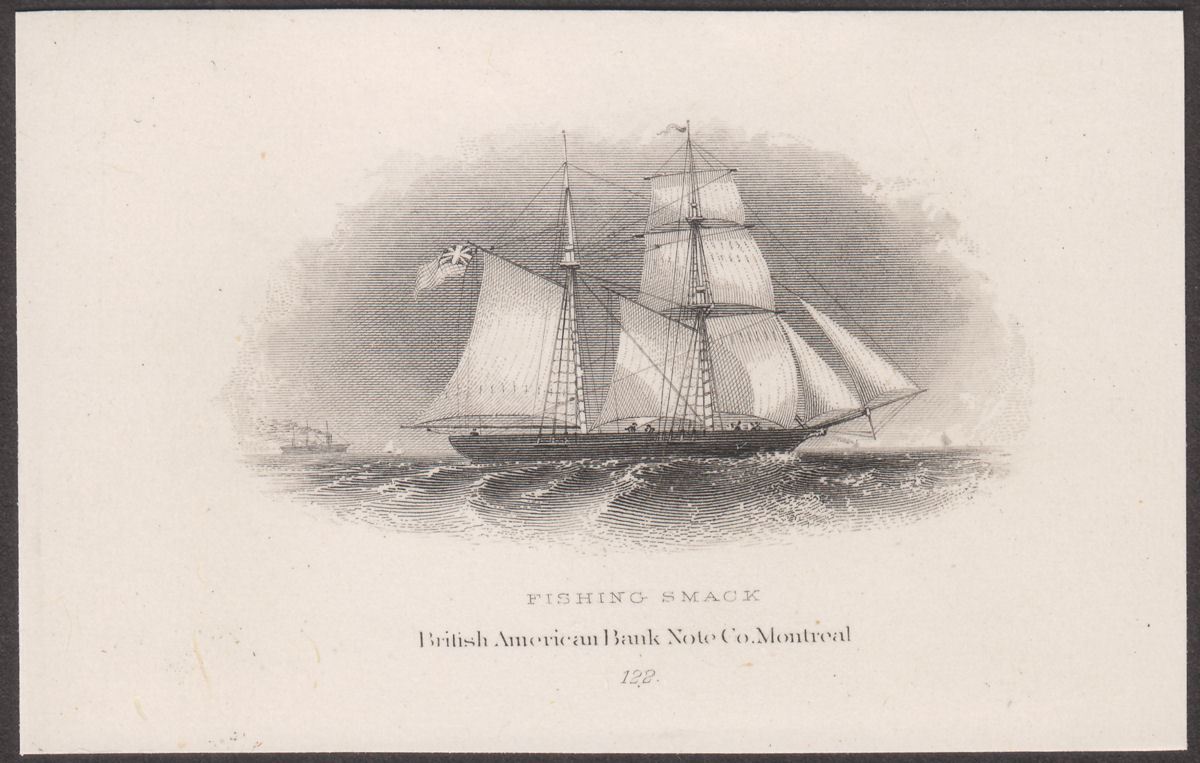 Newfoundland Fishing Smack Vignette Similar to SG54 British American Bank Note