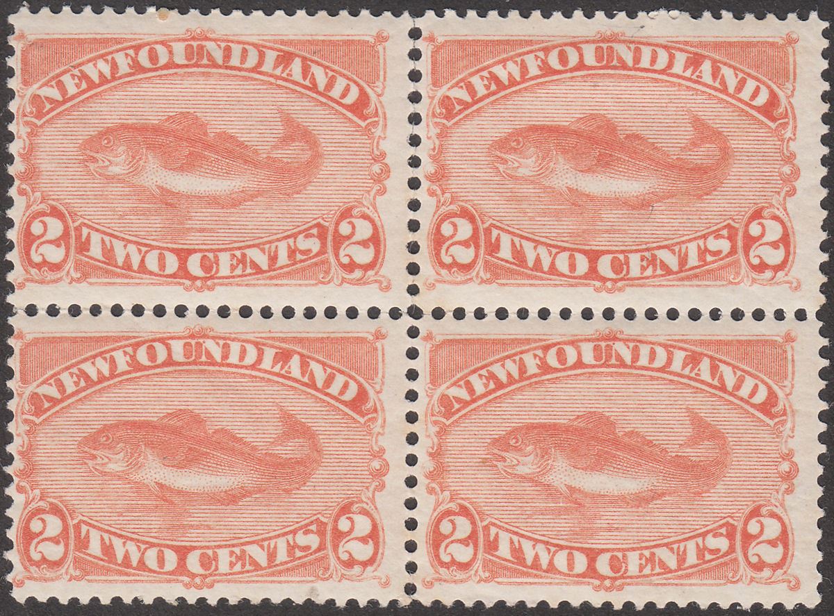 Newfoundland 1887 QV 2c Orange-Vermilion Block of 4 Mint SG51 cat £140