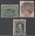 Click for more photos and details Newfoundland 1865 QV 2c Yellowish Green, 5c Brown, 10c Black Used SG25-27 faults