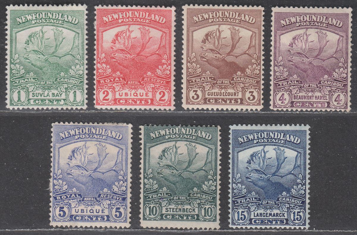 Newfoundland 1919 KGV Caribou Part Set to 15c Mostly Mint