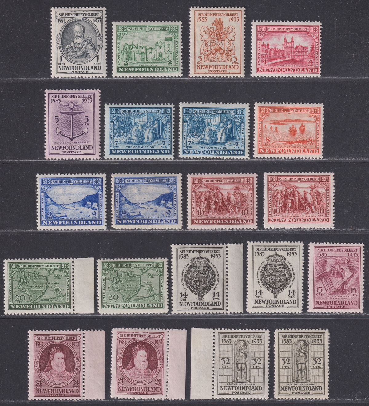Newfoundland 1933 KGV 350th Anniversary Gilbert Set Mint SG236-249 cat £120+