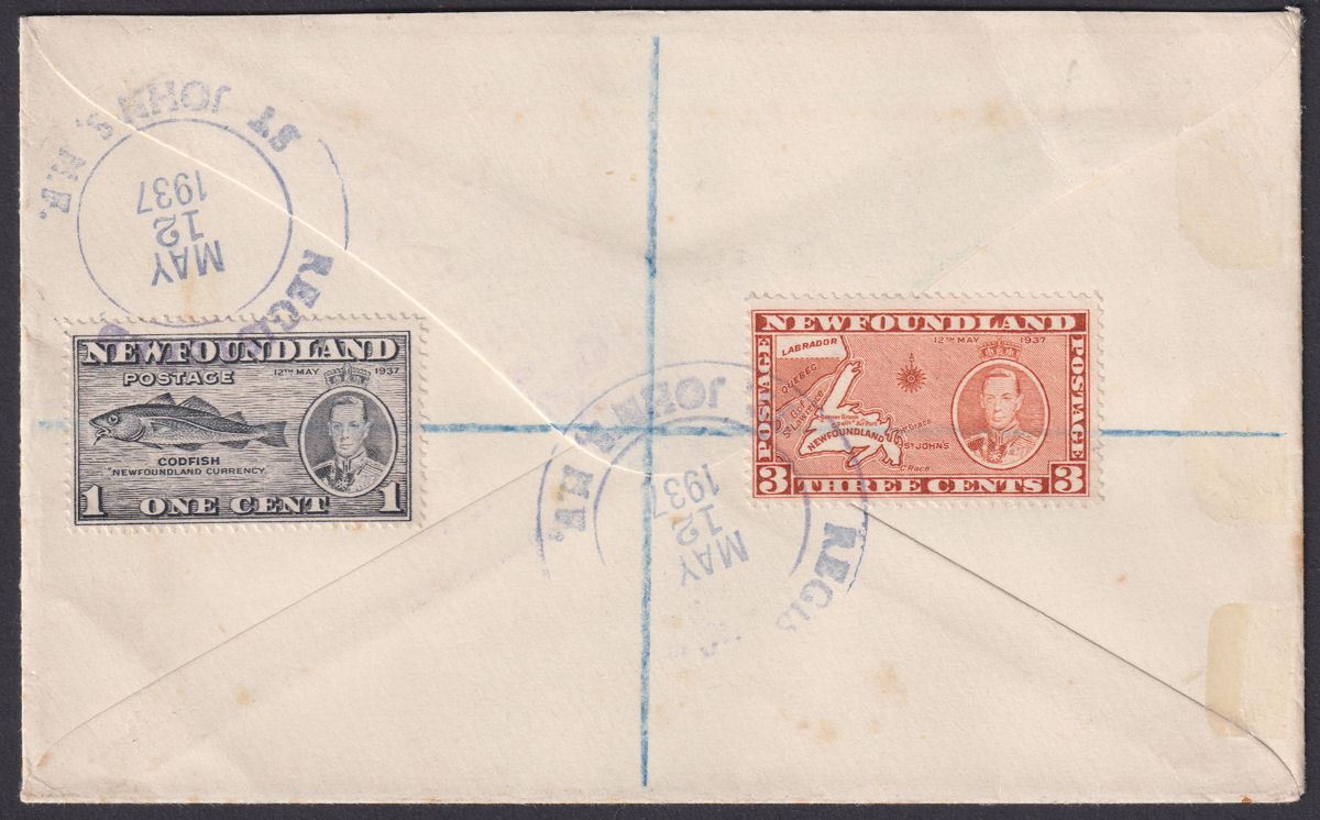 Newfoundland 1937 KGVI Coronation Set Used on Registered First Day Cover 