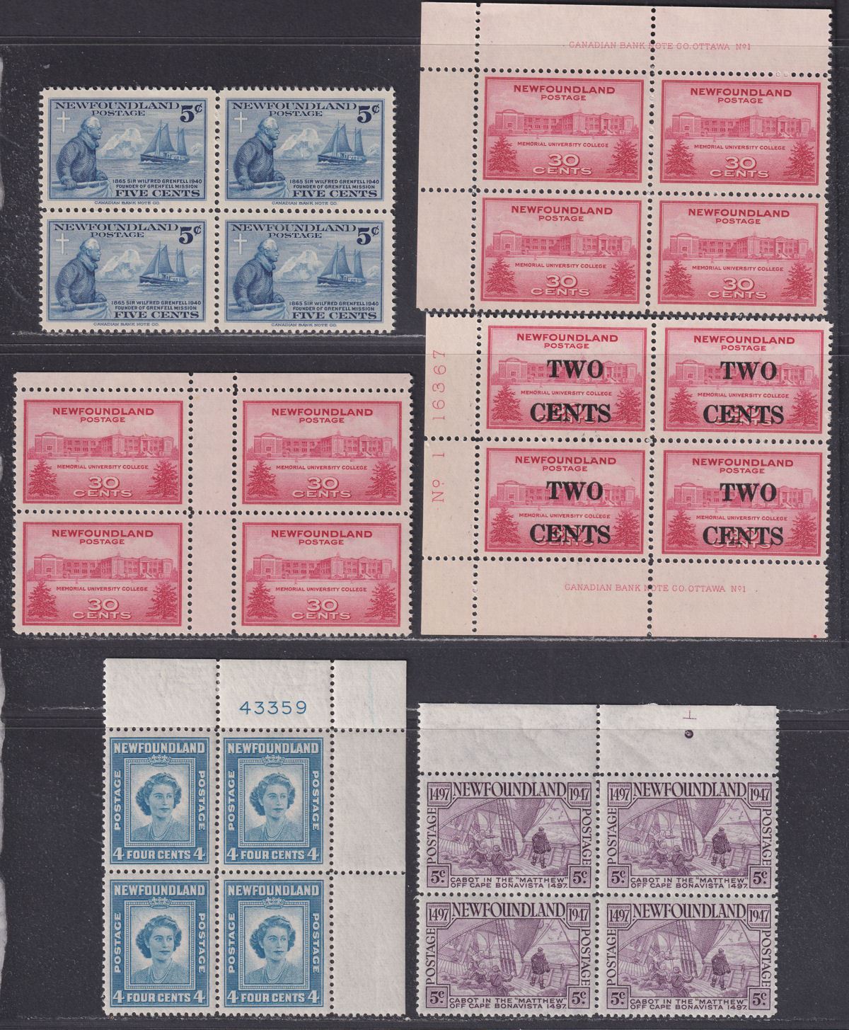 Newfoundland 1941-47 KGVI Block Selection Mint