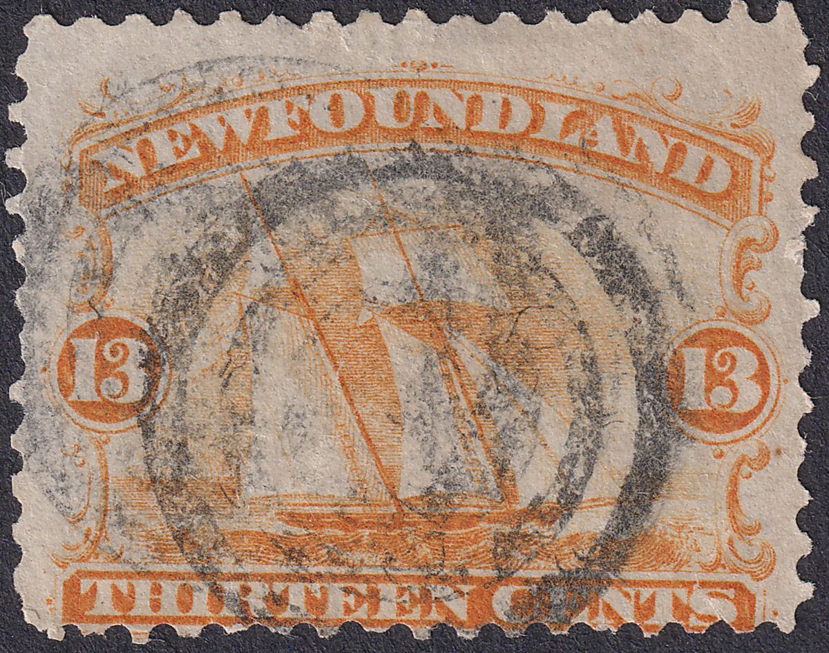 Newfoundland 1865 QV Schooner 13c Orange-Yellow Used SG29 cat £150