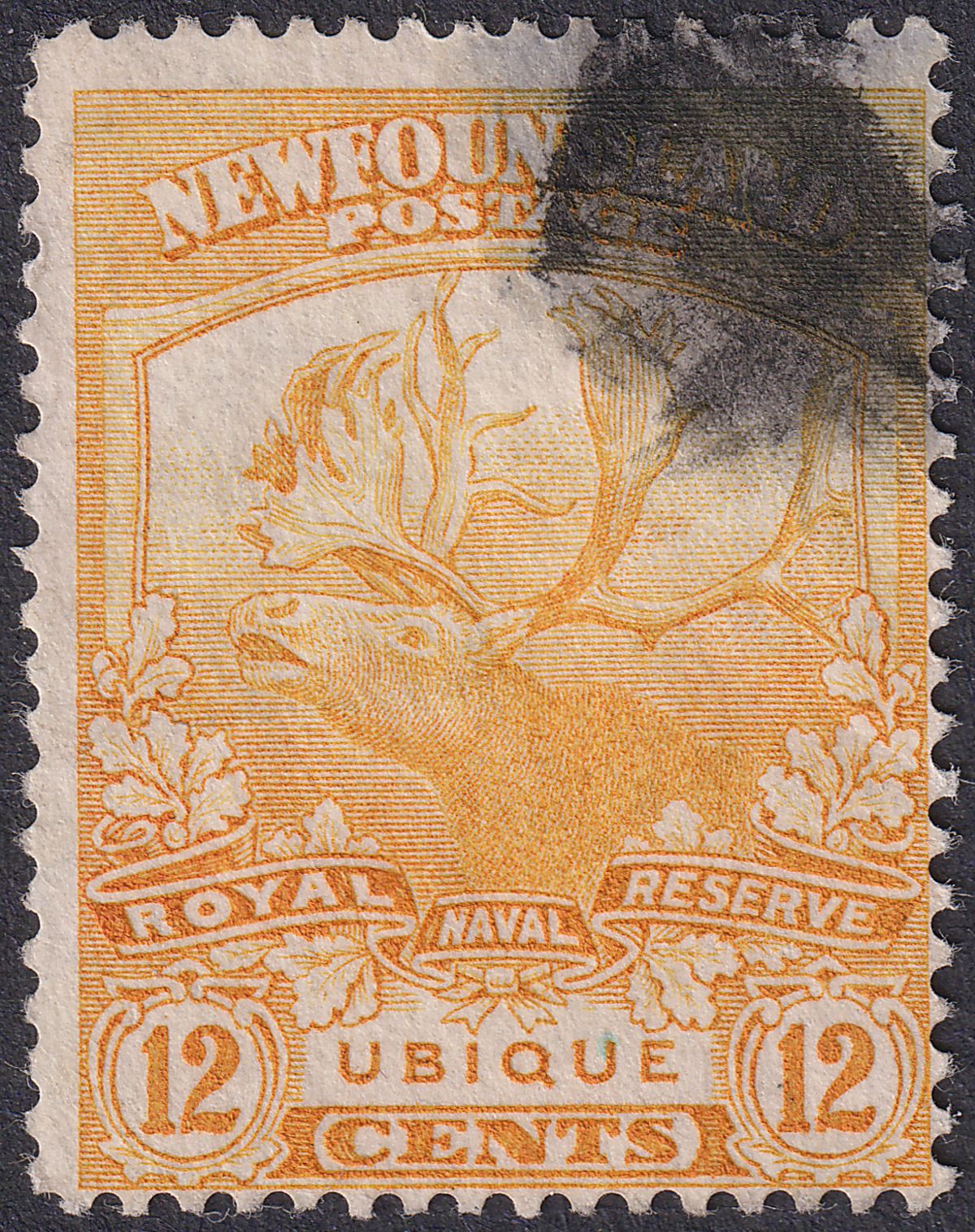 Newfoundland 1919 KGV Caribou 12c Used SG138 cat £75 Contingent ink cancel