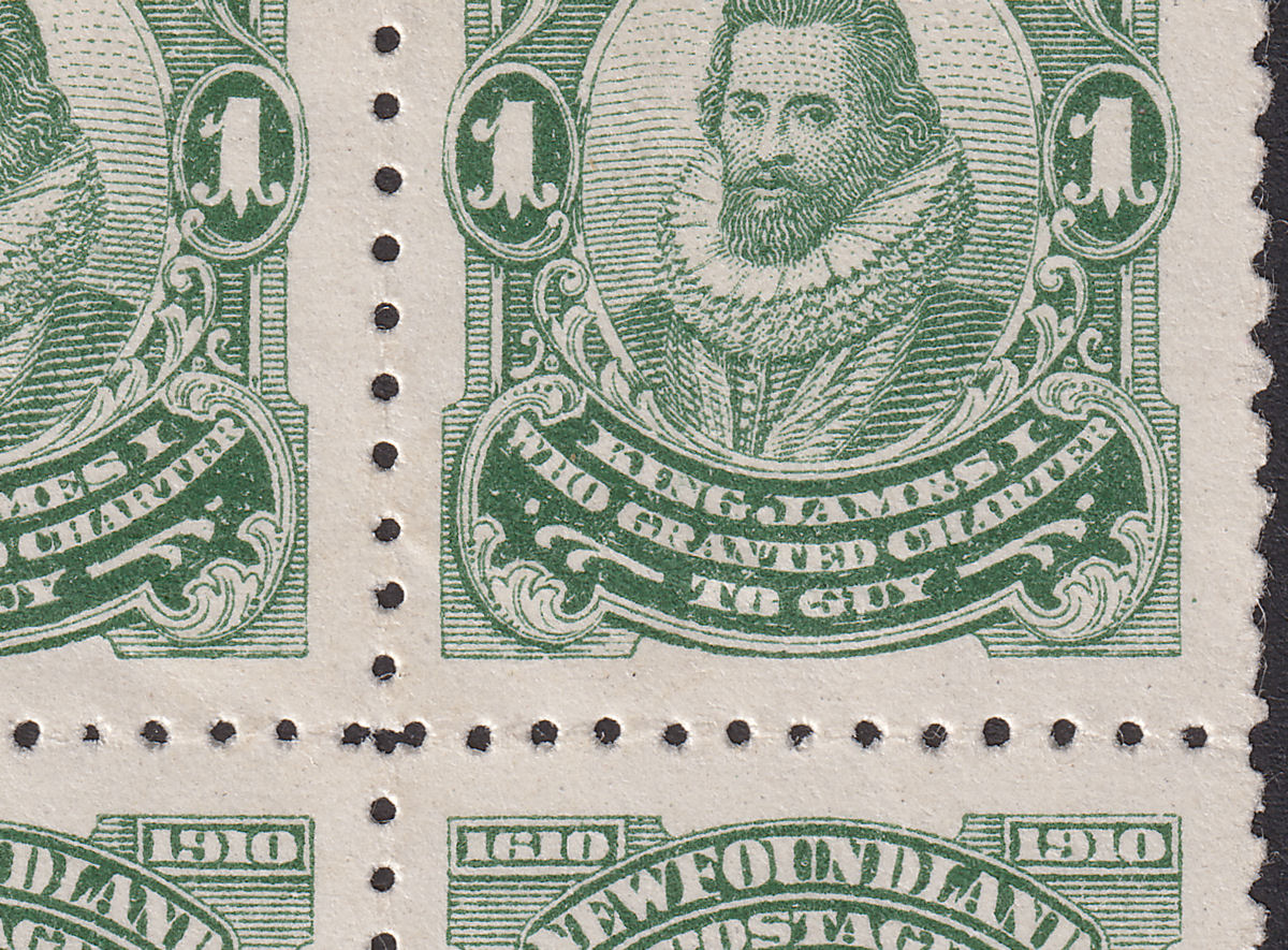 Newfoundland 1910 KGV 1c Block p12x11 NFWFOUNDLAND / JAMRS Varieties Mint cat£90