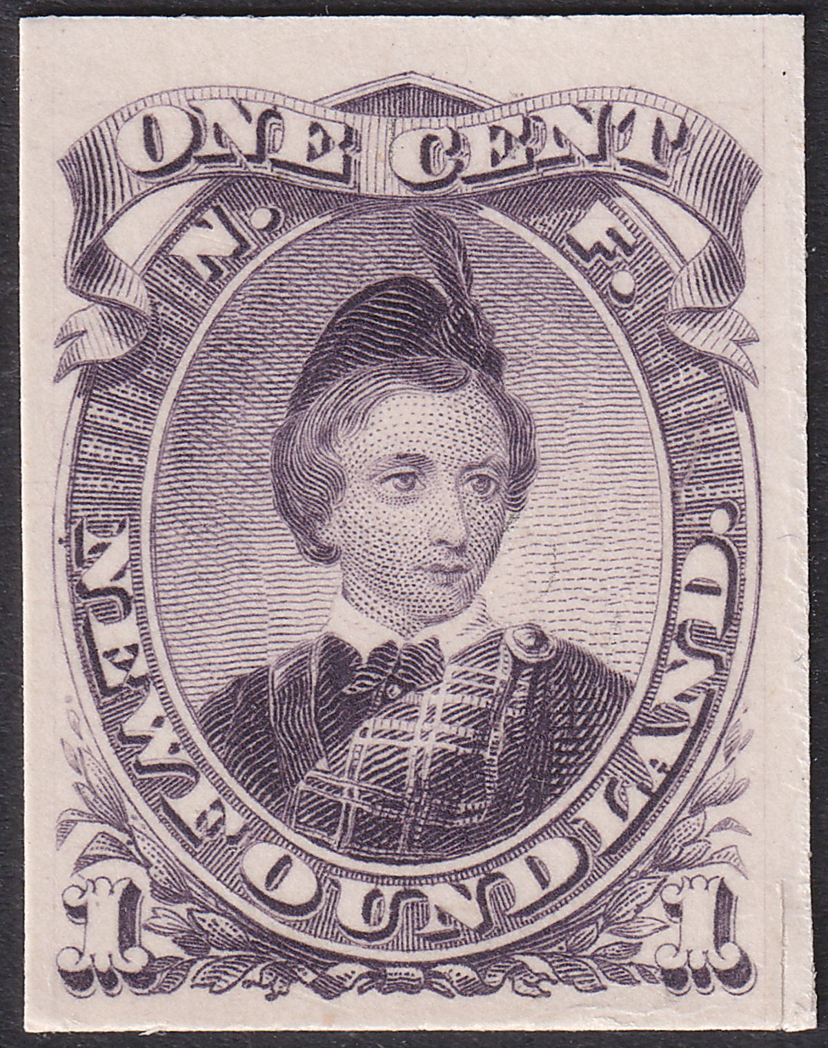 Newfoundland 1868 QV Prince Wales 1c Lilac Colour Trial Imperf Thck Unused SG34P