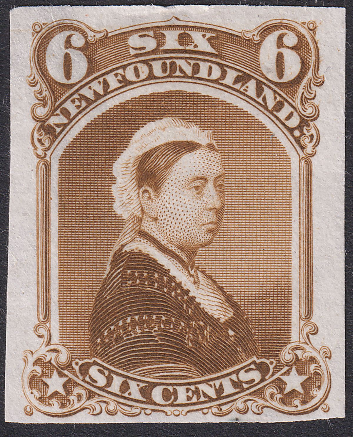 Newfoundland 1870 QV 6c Brown Imperforate Colour Trial Unused SG39P