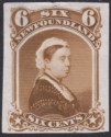Click for more photos and details Newfoundland 1870 QV 6c Brown Imperforate Colour Trial Unused SG39P