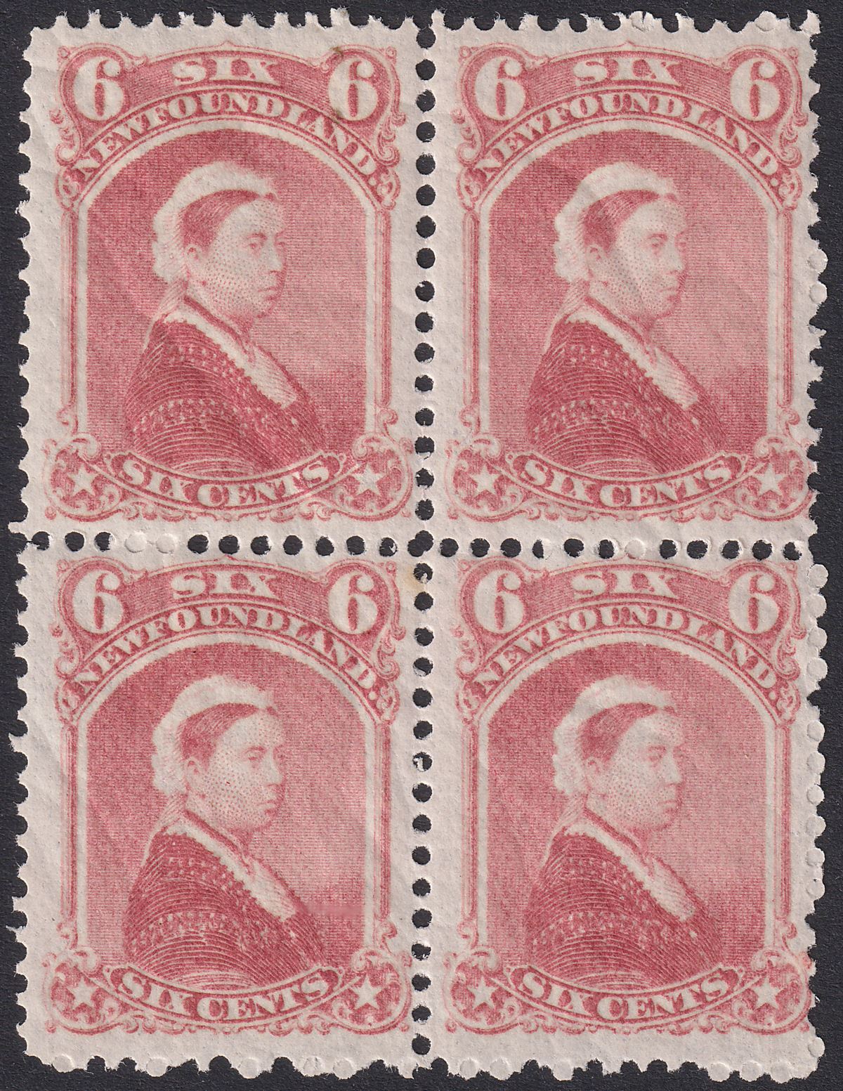 Newfoundland 1870 QV 6c Rose Block of 4 Mint SG39 cat £100