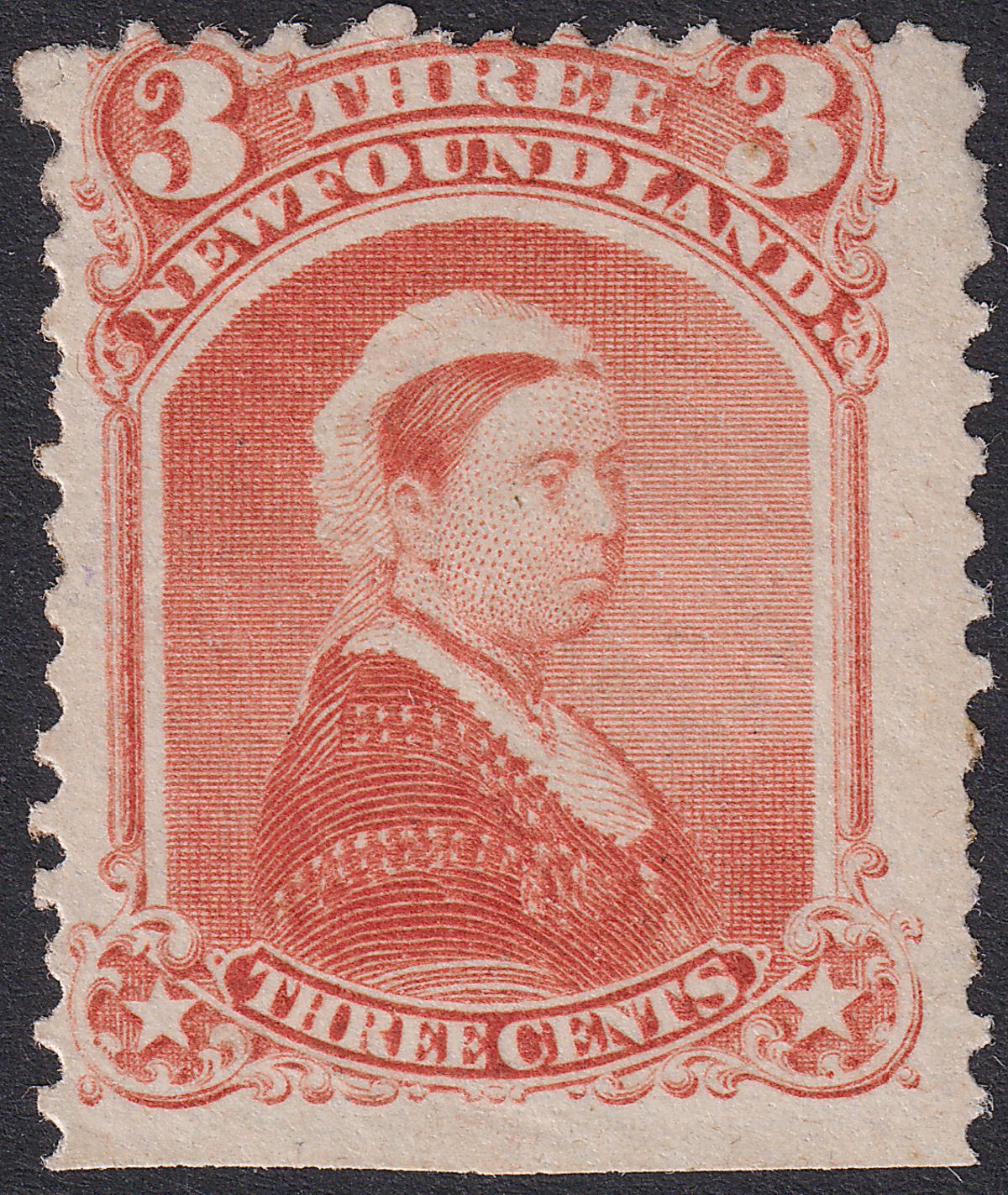 Newfoundland 1870 QV 3c Vermilion Mint SG36 cat £350