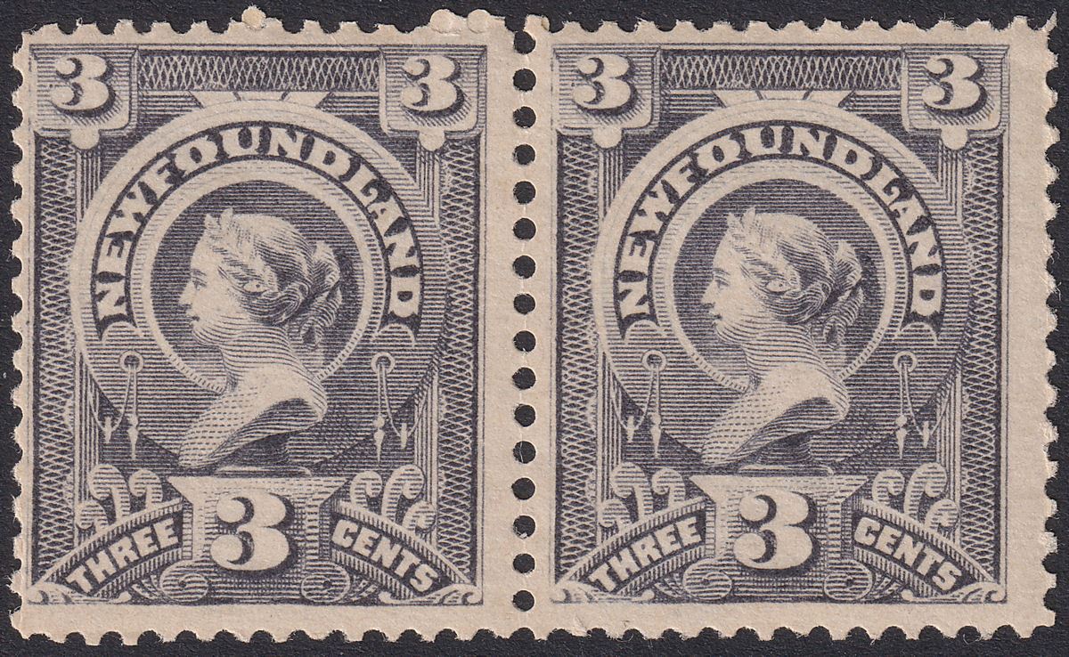 Newfoundland 1890 Queen Victoria 3c Slate-Grey Pair Mint SG56 cat £100