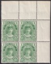 Click for more photos and details Newfoundland 1915 KGV Coronation 1c Blue-Green Corner Block 4 Mint SG117a c£100