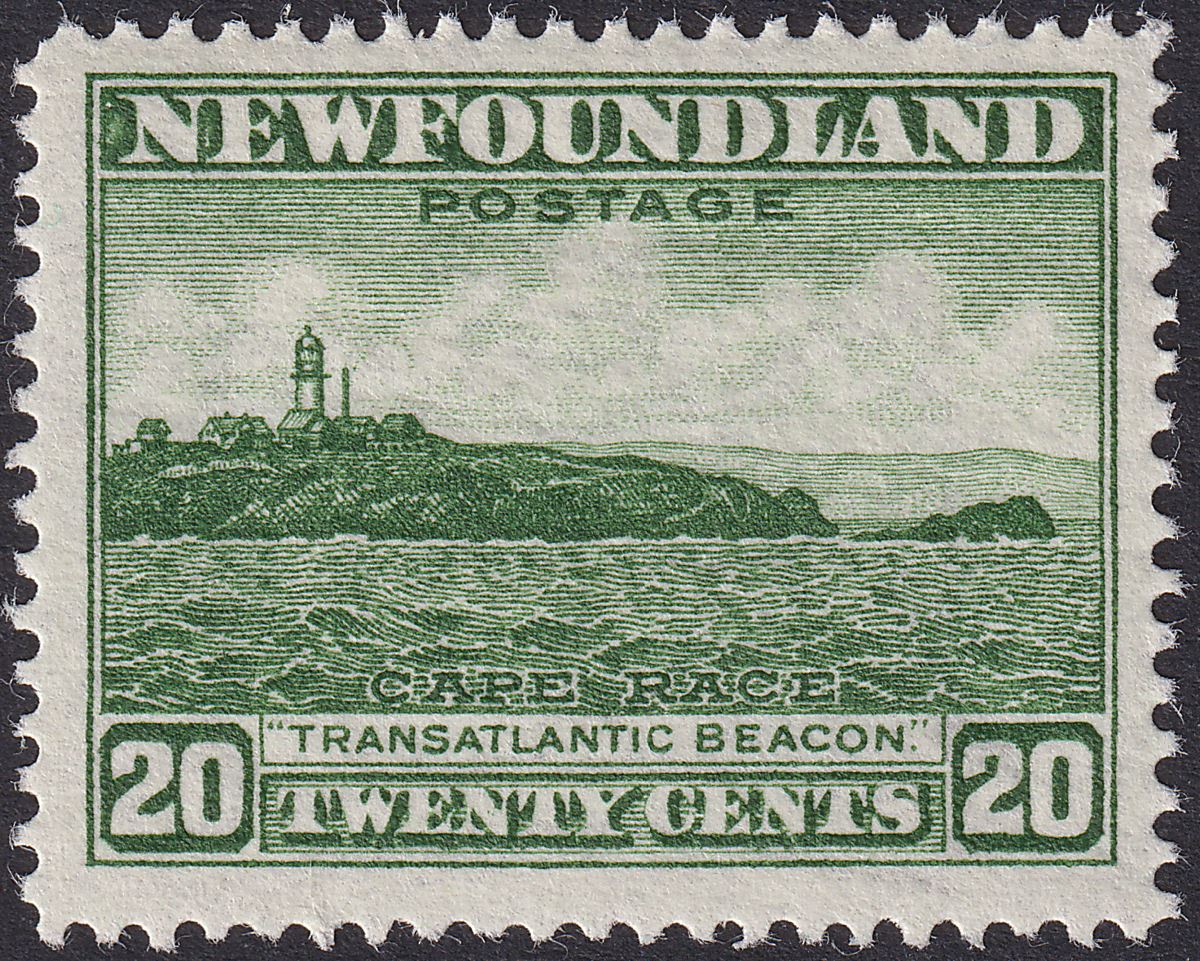 Newfoundland 1932 KGV Cape Race 20c Green Perf 14 Mint SG218b cat £150