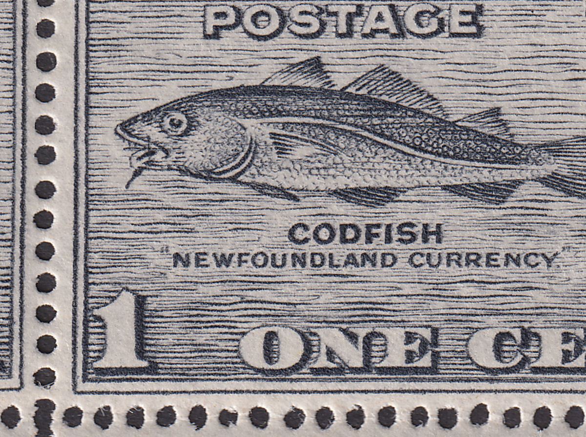Newfoundland 1937 KGVI Coronation 1c p14 Block with Variety Fish-Hook SG257b