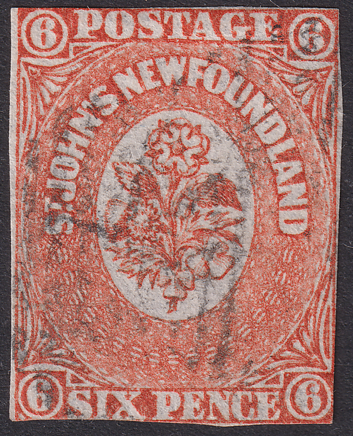 Newfoundland 1860 QV 6d Orange-Vermilion Imperforate Used SG14 cat £400