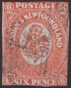 Click for more photos and details Newfoundland 1860 QV 6d Orange-Vermilion Imperforate Used SG14 cat £400