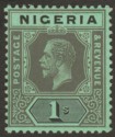 Nigeria 1920 KGV 1sh Black on Emerald with Pale Olive Back Mint SG8e