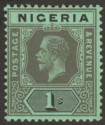 Click for more photos and details Nigeria 1920 KGV 1sh Black on Emerald with Pale Olive Back Mint SG8e