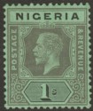 Nigeria 1920 KGV 1sh Black on Emerald Mint SG8f