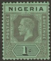 Click for more photos and details Nigeria 1920 KGV 1sh Black on Emerald Mint SG8f
