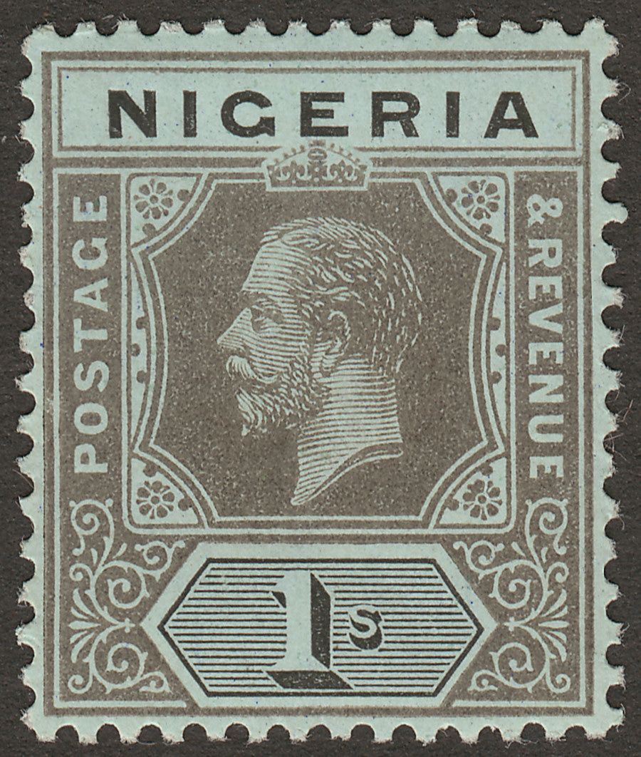 Nigeria 1917 KGV 1sh Black on Blue-Green with Pale Olive Back Mint SG8d