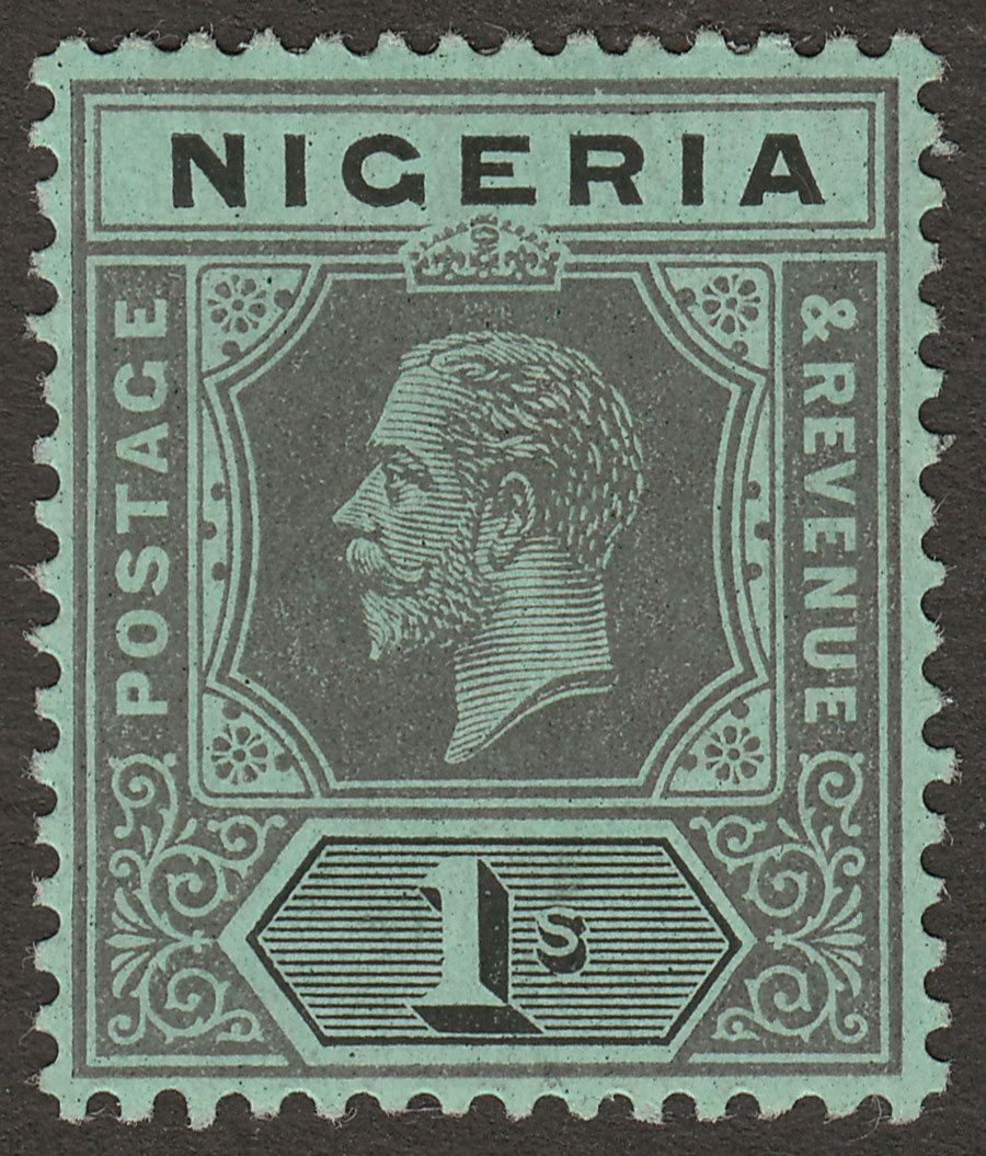 Nigeria 1915 KGV 1sh Black on Blue-Green Mint SG8c