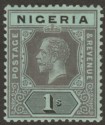 Nigeria 1914 KGV 1sh Black on Blue-Green with White Back Mint SG8