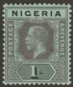 Click for more photos and details Nigeria 1914 KGV 1sh Black on Blue-Green with White Back Mint SG8