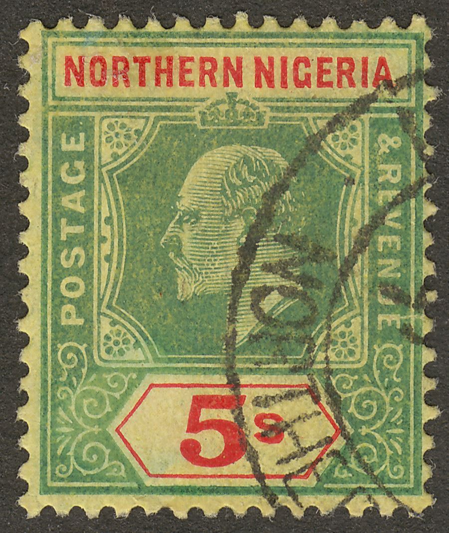Northern Nigeria 1911 KEVII 5sh Green and Red on Yellow Used SG38