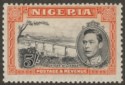 Click for more photos and details Nigeria 1938 KGVI 5sh Black and Orange perf 13x11½ Mint SG59