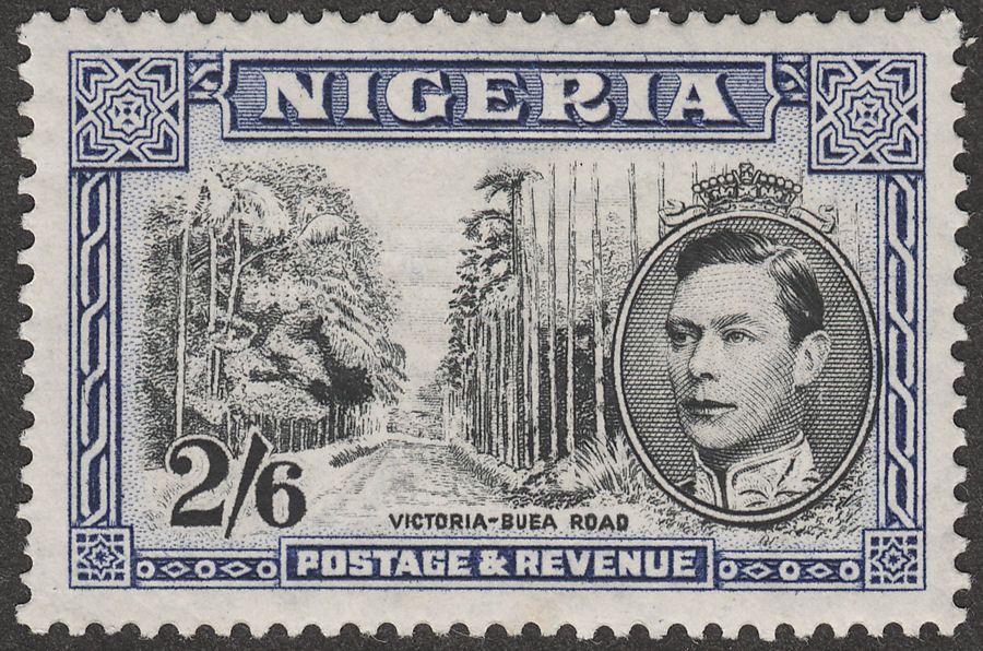 Nigeria 1947 KGVI 2sh6d Black and Deep Blue perf 13½ Mint SG58ab