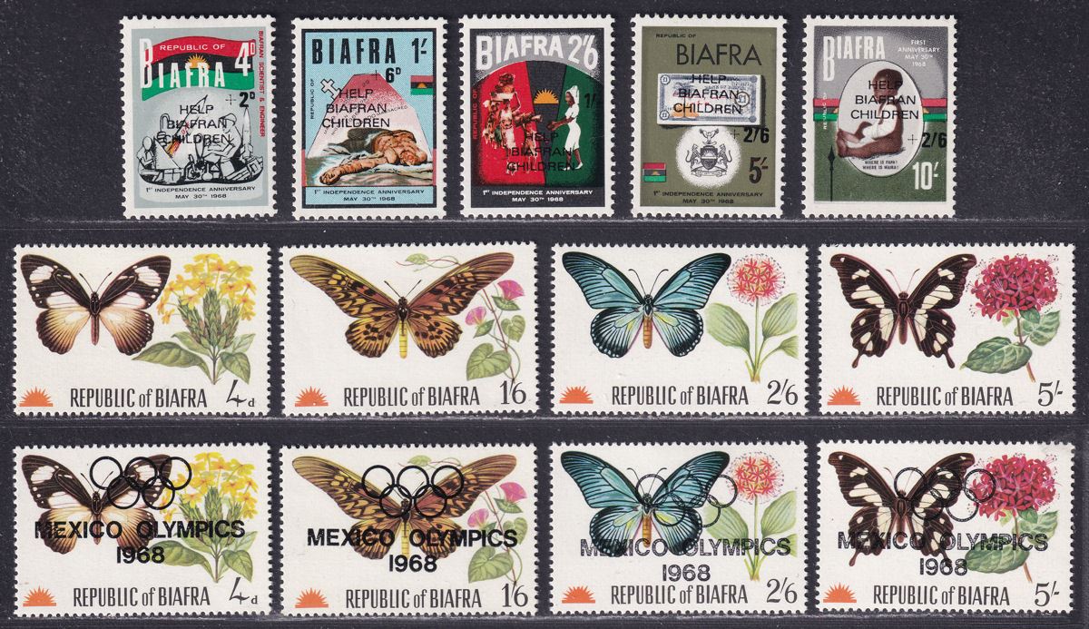 Biafra 1968 Children Butterflies Mexico Olympics Unissued Mint SG Footnoted