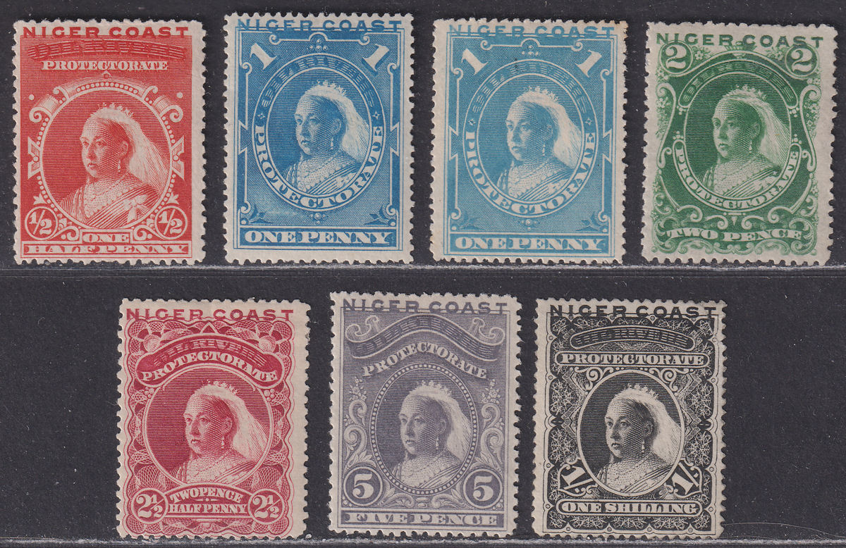 Niger Coast 1894 Queen Victoria Set Mint SG45-50 cat £85 - tear on 1sh