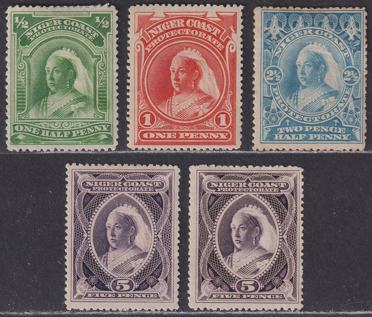 Niger Coast 1894 QV Unwatermarked Part Set to 5d Mint