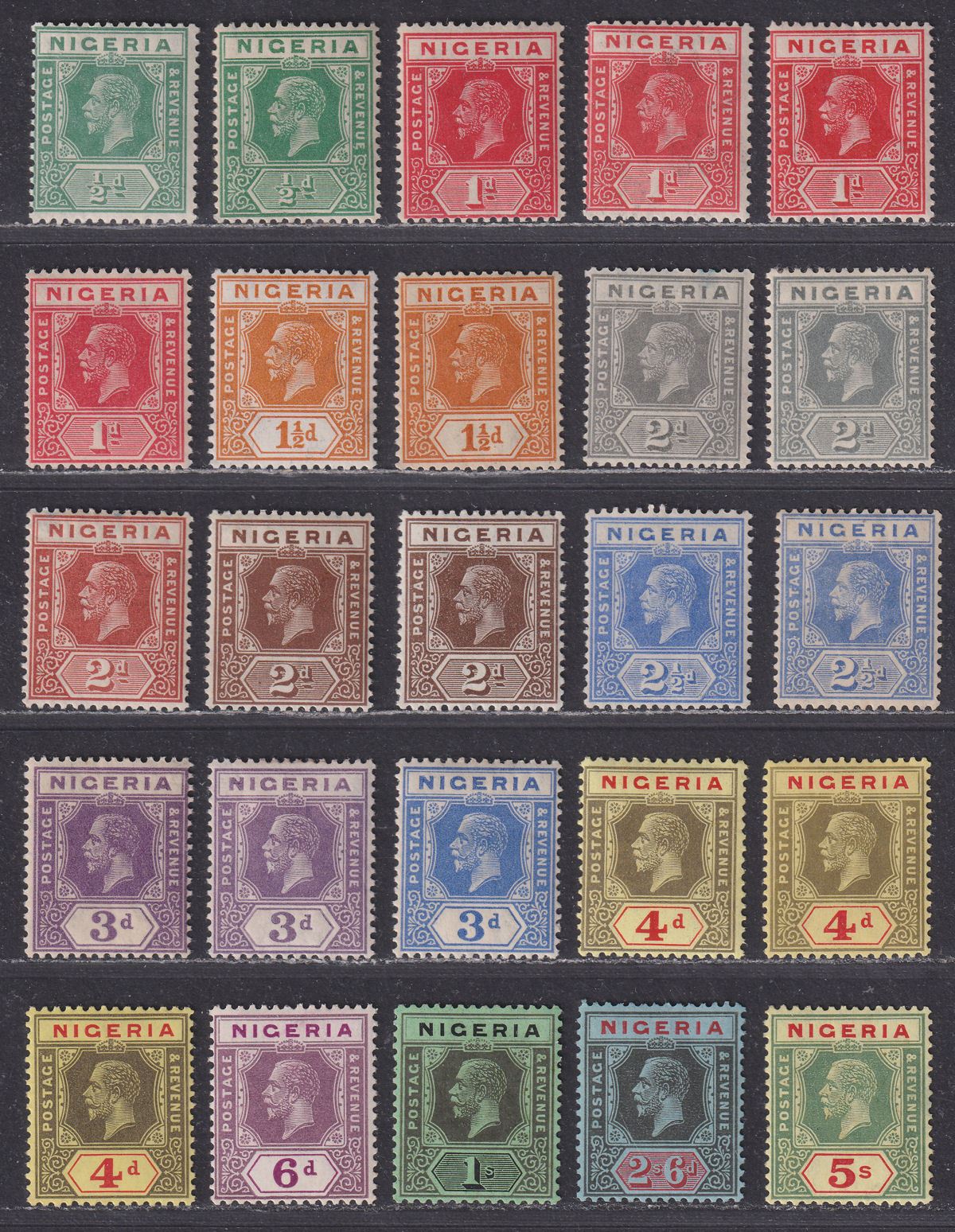 Nigeria 1921-32 King George V Set to 5sh with Mint SG15-28