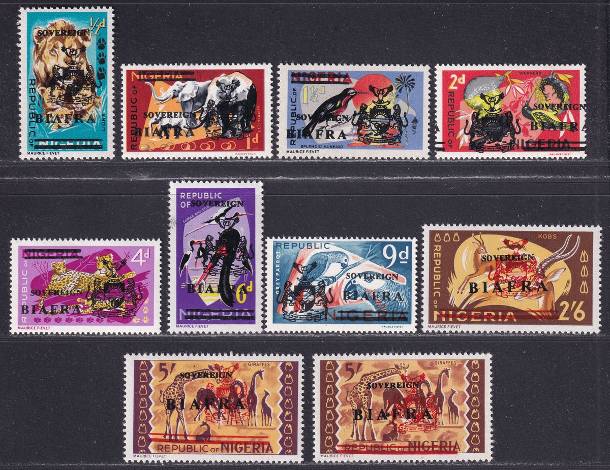 Biafra 1968 Overprint Part Set to 5sh Mint Nigeria