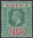 Click for more photos and details Nigeria 1914 KGV 10sh Green + Red on Blue-Green with White Back Mint SG11 cat£65