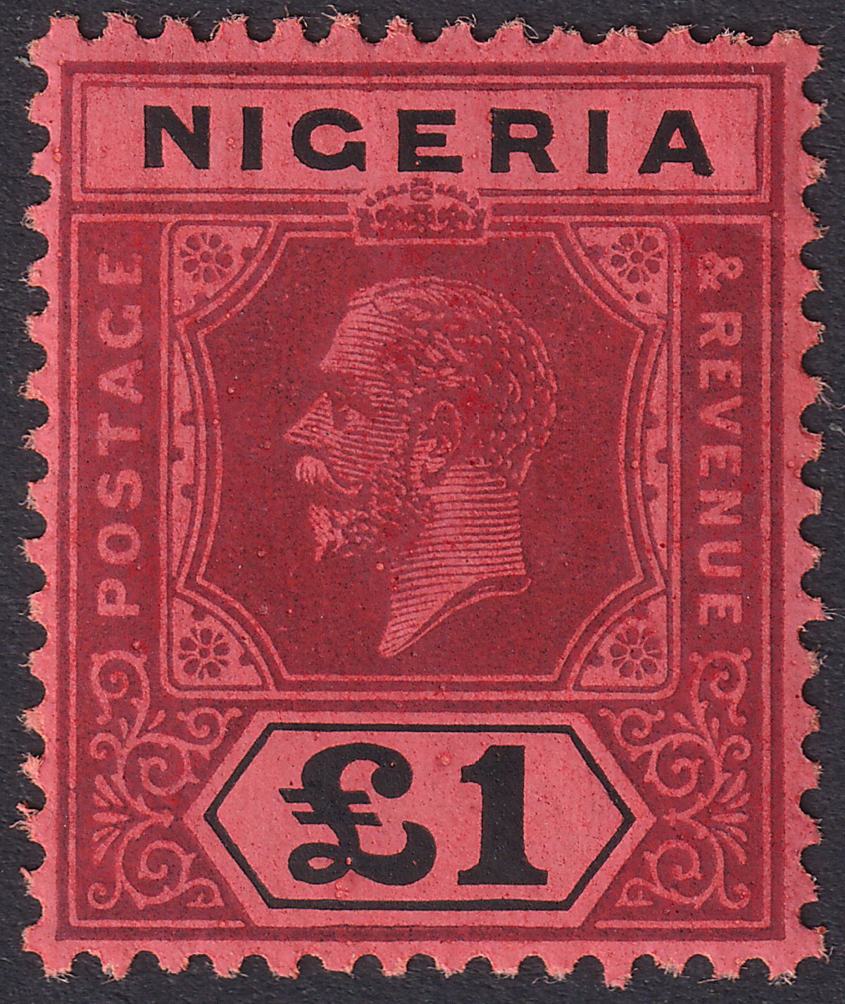 Nigeria 1927 KGV £1 Deep Purple and Black on Red Die II Mint SG12b cat £275