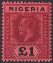 Click for more photos and details Nigeria 1927 KGV £1 Deep Purple and Black on Red Die II Mint SG12b cat £275
