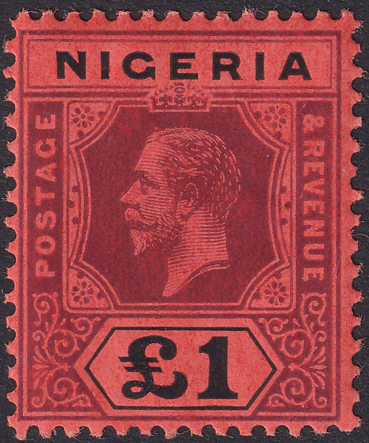 Nigeria 1914 KGV £1 Deep Purple and Black on Red Die I UM Mint SG12 cat £200