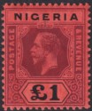 Click for more photos and details Nigeria 1914 KGV £1 Deep Purple and Black on Red Die I UM Mint SG12 cat £200