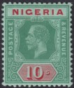 Click for more photos and details Nigeria 1915 KGV 10sh Green and Red on Blue-Green Mint SG11a cat £75