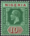 Click for more photos and details Nigeria 1925 KGV 10sh Green and Red on Green Die II Mint SG29 cat £75