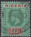Click for more photos and details Nigeria 1915 KGV 10sh Green and Red on Blue-Green Used SG11a cat £110