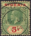 Click for more photos and details Nigeria 1914 KGV 5sh Green and Red on Yellow with White Back Used SG10 cat £65
