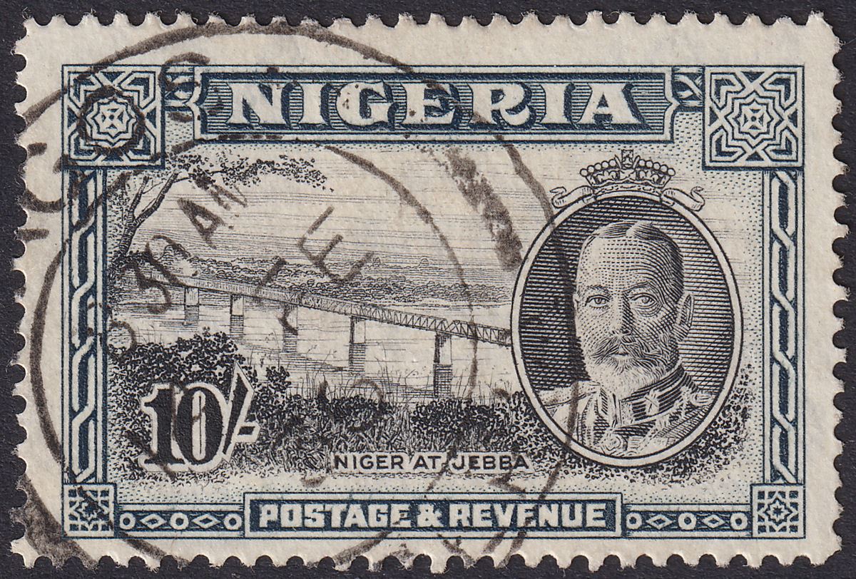 Nigeria 1936 KGV River Niger 10sh Black and Grey Used SG44 cat £150