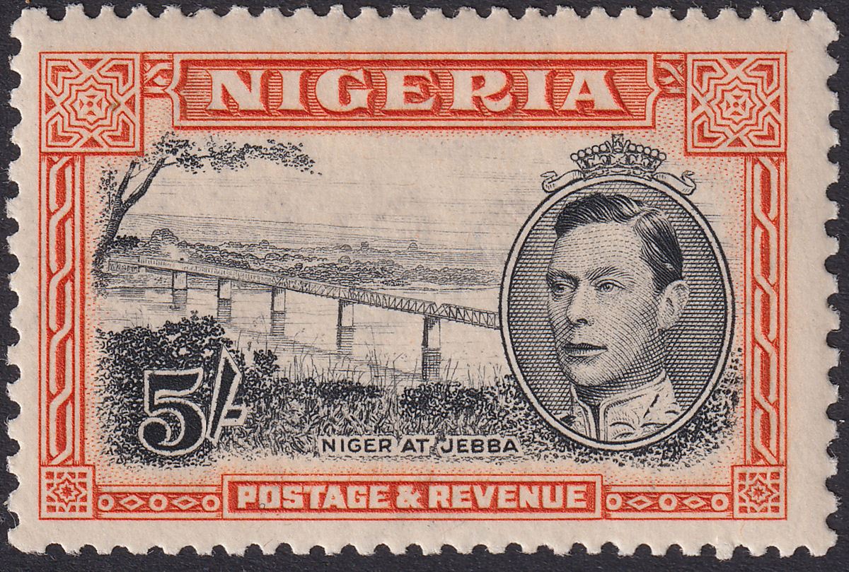 Nigeria 1938 KGVI 5sh Black and Orange perf 13x11½ Mint SG59 cat £110
