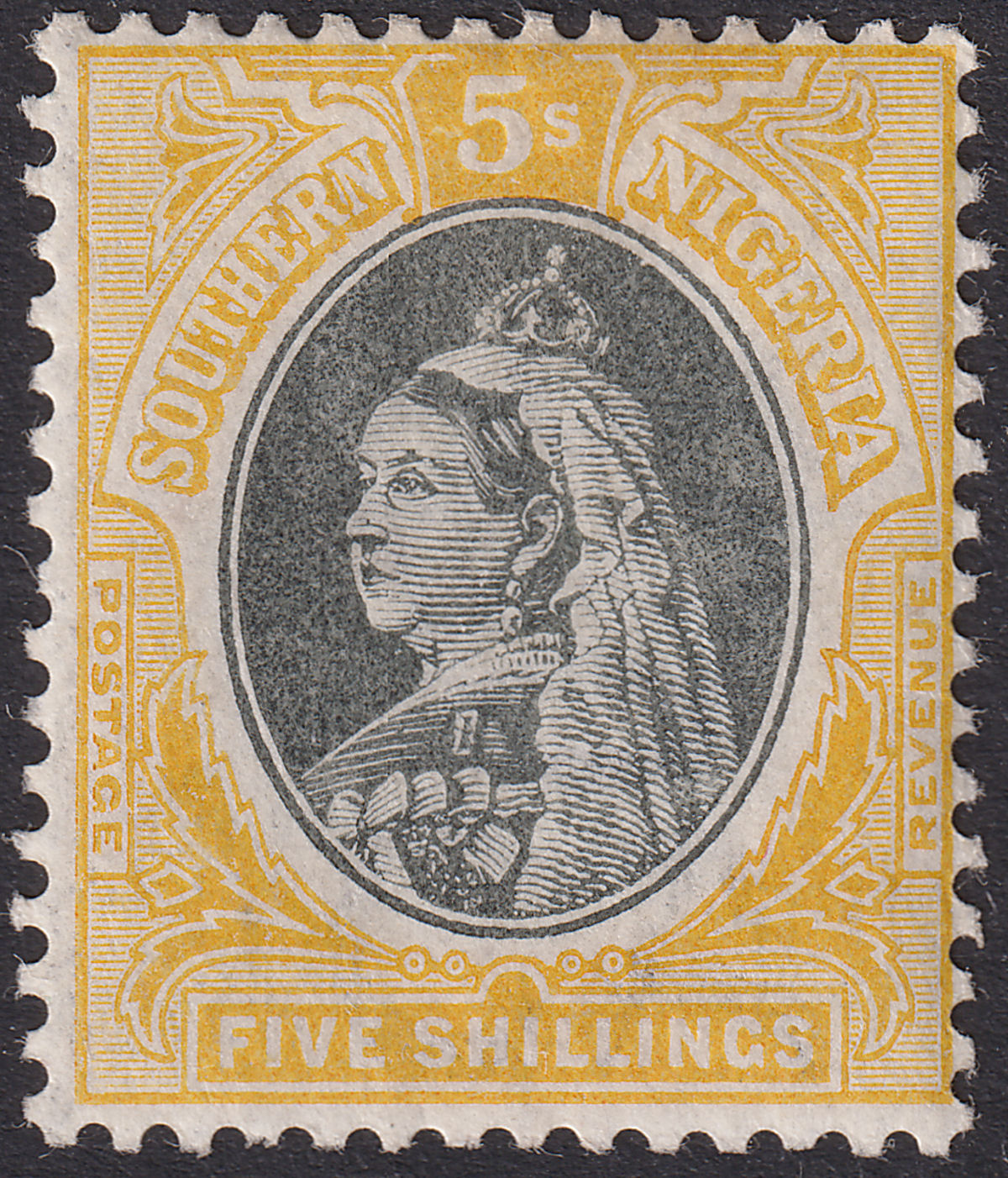 Southern Nigeria 1901 QV 5sh Black and Orange-Yellow Mint SG8 cat £85